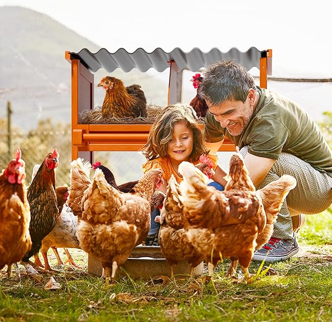 Chicken Nesting Box with Slanted Roof, Wooden Laying Box for Hens & Ducks, Heavy Duty & Easy to Clean, All Weather Backyard Coop Accessory for Egg Collection(4 Compartment)