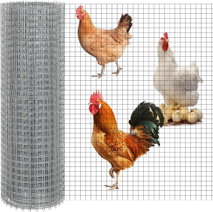 16In×25Ft Wire Mesh, 1/2 Inch Mesh Hot Dipped Galvanized After Welding Hardware Cloth, Cuttable Chicken Netting, Garden Fence Supports Poultry Netting Cage 23GA