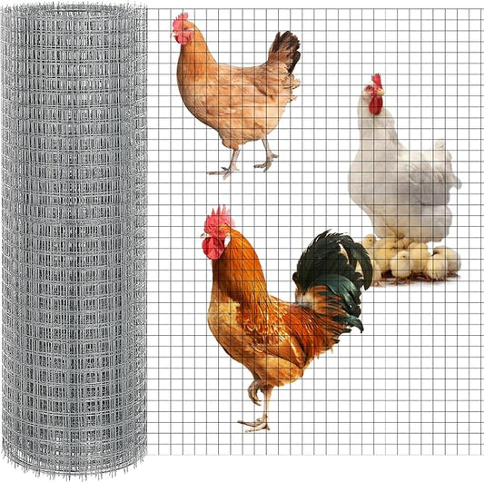 16In×25Ft Wire Mesh, 1/2 Inch Mesh Hot Dipped Galvanized After Welding Hardware Cloth, Cuttable Chicken Netting, Garden Fence Supports Poultry Netting Cage 23GA