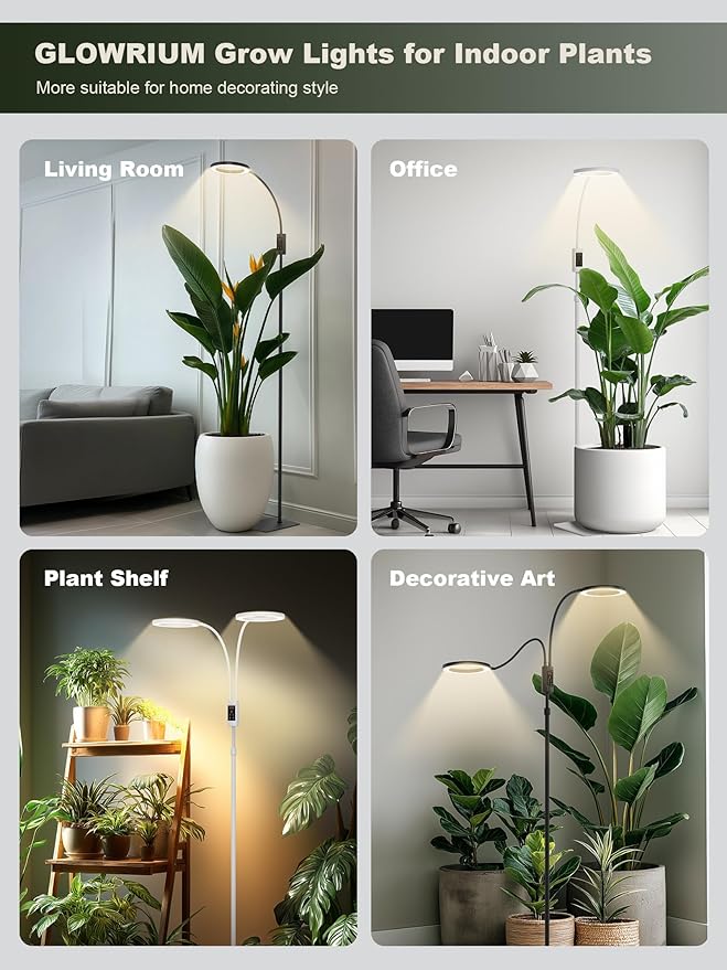 GLOWRIUM Smart Grow Lights for Indoor Plants, 48W Full Spectrum Plant Lights, Bluetooth App & Manual Control, Adjustable Height 47-70.9", Auto Timer, Indoor Plant Lamp for Tall Indoor Plants