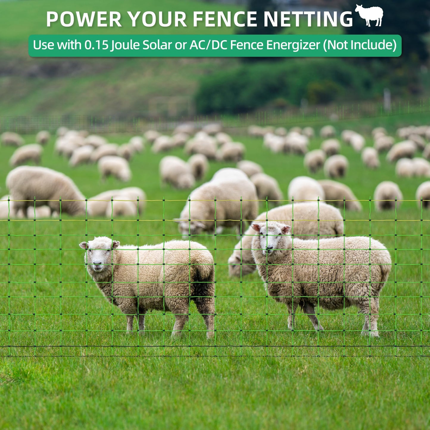 Electric Fence Netting, 49.6" H x 164' L, Portable Livestock Nets Mesh for Hog, Dogs, Deer, Goats, Larger Animals Electric Fencing for Backyards, Homesteaders, Farms, Ranches, Gardens