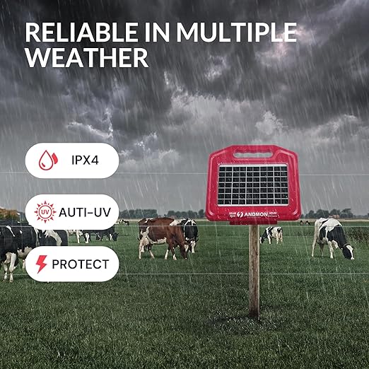 50 Miles Solar Electric Fence Charger, 0.95 Joule High-Power Solar Fence Charger for Livestock, Horses, and Wildlife Control, Solar Electric Fence with Easy Installation