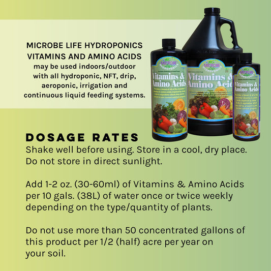 Microbe Life Hydroponics Premium Vitamins & Amino Acids Essential for Maximum Plant Growth and Root Uptake, Use with Any Feeding Systems Including Hydroponics or Soil, 2.5 Gallons