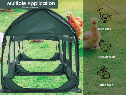 ANC POP 2Pcs Portable Chicken Run, Pop Up Chicken Tent for Small Animals Outdoor Gardening Net with 3 Doors and Handbag, Easy to Install and Storage, Green (80 x 40 x45)