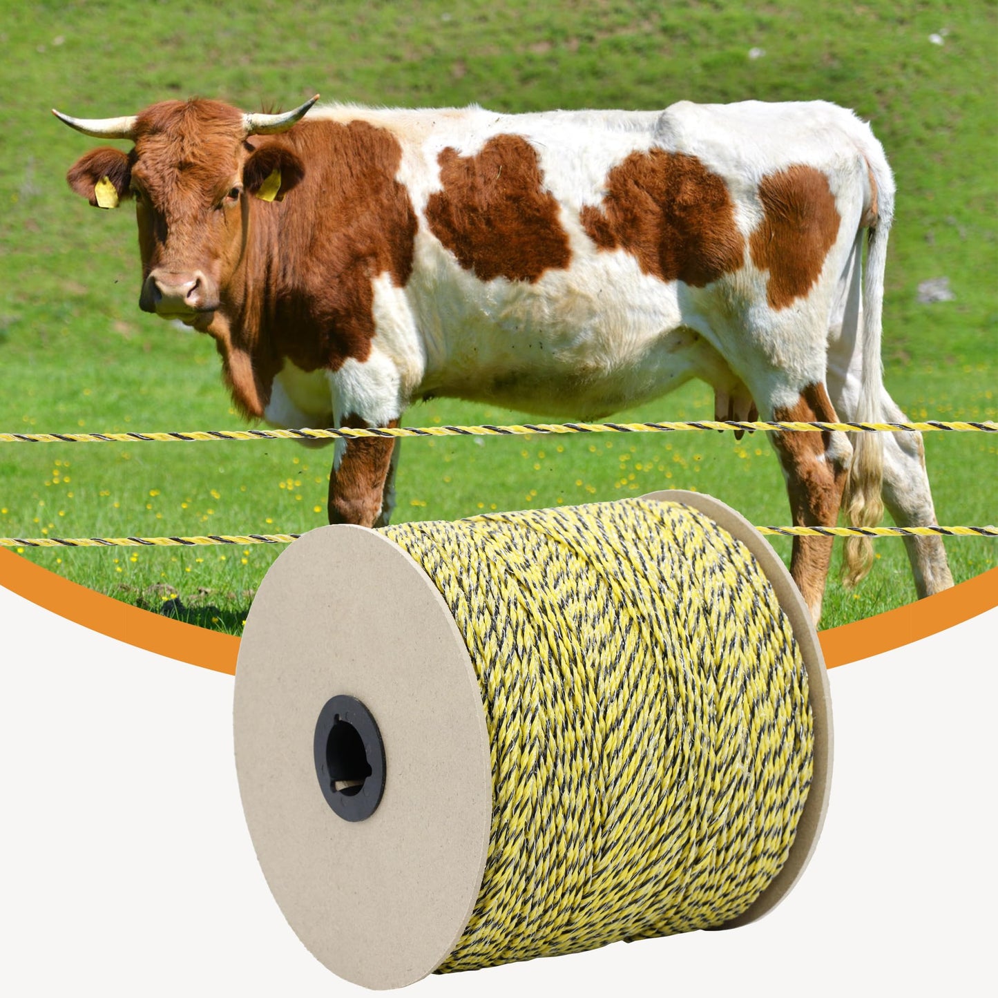 HENGTONG Electric Fence Poly Wire 1640ft 500m, 6 x 0.18mm Stainless Steel Conductors, Portable Electric Fence Polywire for Livestock, Yellow and Black Fence Wire