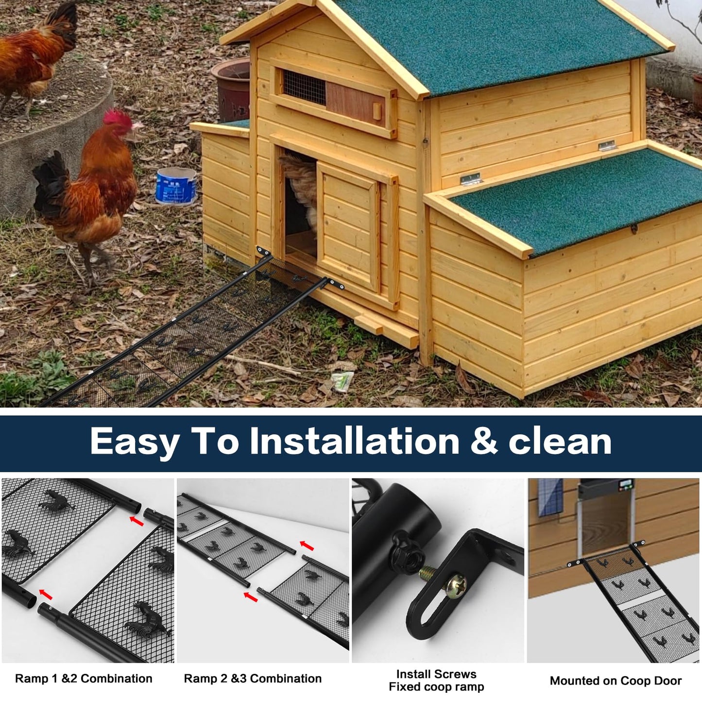 Chicken Coop Ramp, Chicken Ladder & Coop Accessories, Ladder Length Adjustable for Henhouse, Coop Steps for Feet Problem or Cannot Fly Chickens, Heavy Duty Sturdy,Corrosion-Resistant, and Waterproof