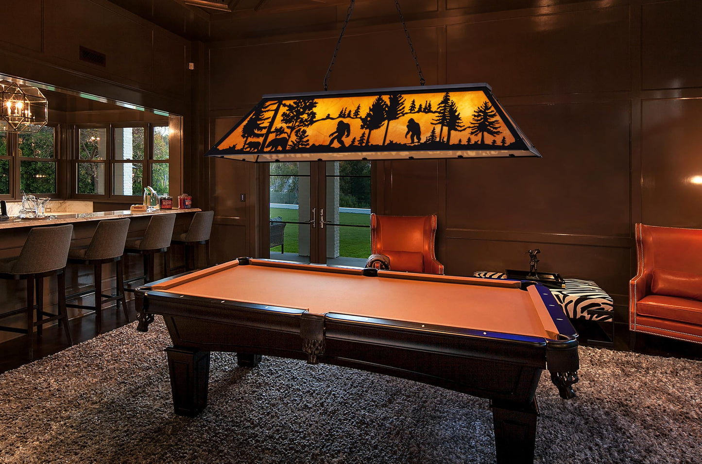 TOCHIC Tiffany Pool Table Lights, 5 Rustic Bigfoot Billiard Chandelier Lights for Over Table, 60" Farmhouse Western Billiard Light for Game Room Man Cave Club Barn