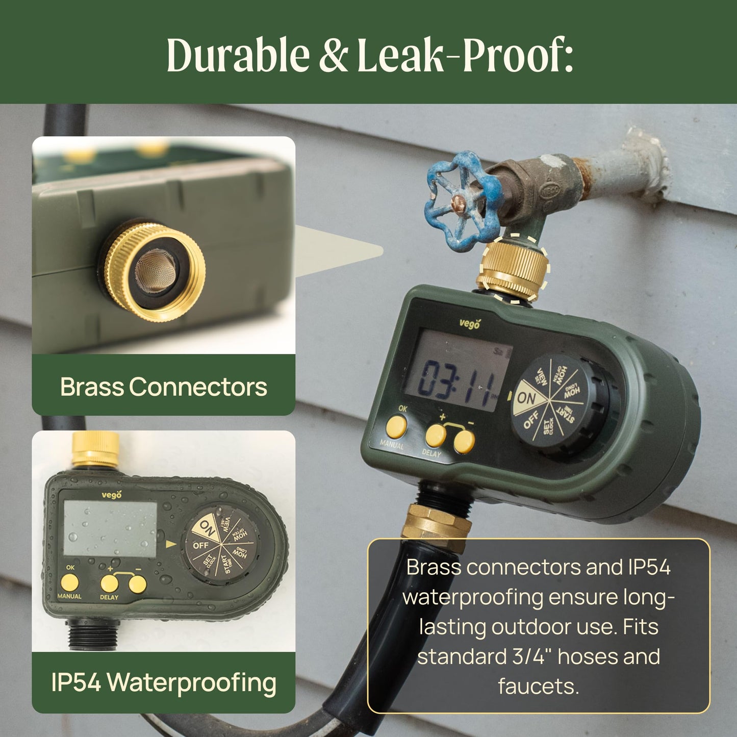 1 Zone Watering Timer with Brass Inlet & 40ft Drip Irrigation System for Raised Garden Beds
