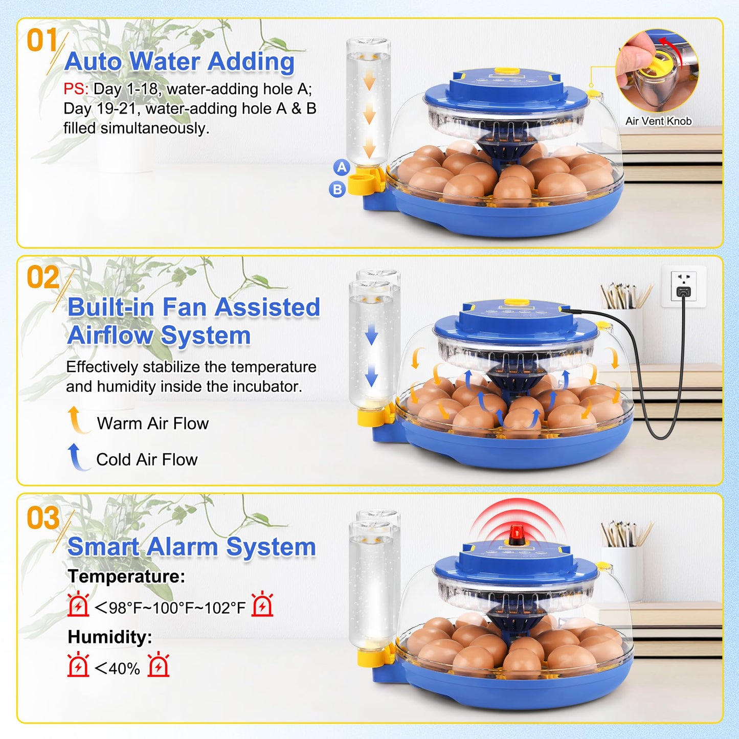 M METERXITY 18-40 Incubators for Hatching Eggs, Egg Incubator with Candler, Automatic Turn, Temperature Control, Humidity and Hatch Day Display, 360° View for Chicken/Quail/Duck/Goose/Parrot