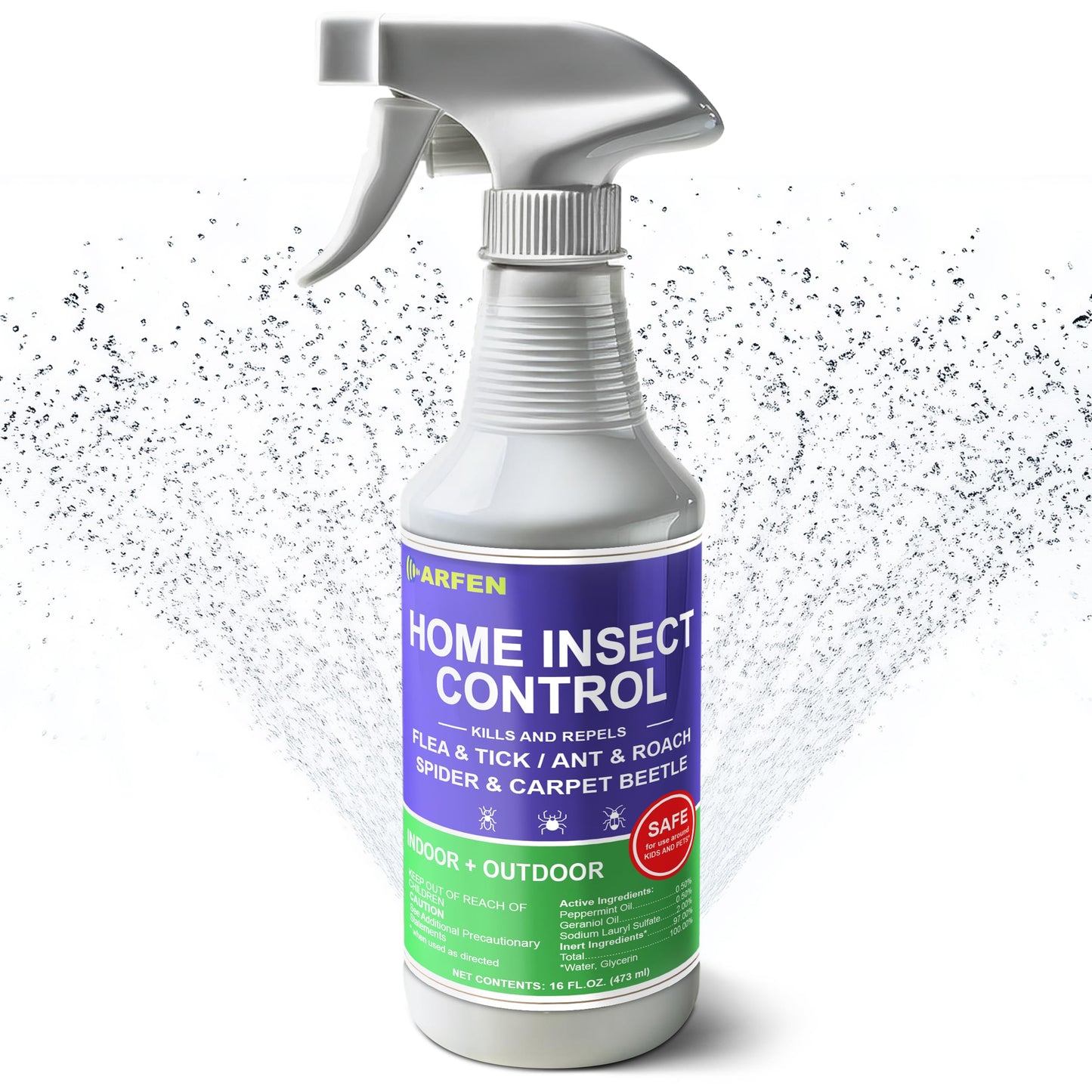 ARFEN Home Insect Pest Control Spray 16oz – Kills & Repels Fleas, Ticks, Ants, Roaches, Spiders, Bed Bug and More on Contact with Peppermint Oil; Natural Safe and Effective Indoor & Outdoor Solution