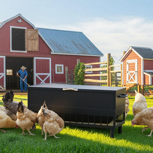 KOL 120 LB Large Chicken Feeder No-Waste, Spill Proof Portable Gravity Chicken Feeder Automatic, Dispenser, 38 Feeding Ports, No Waste Poultry Feeder for Hen Coop
