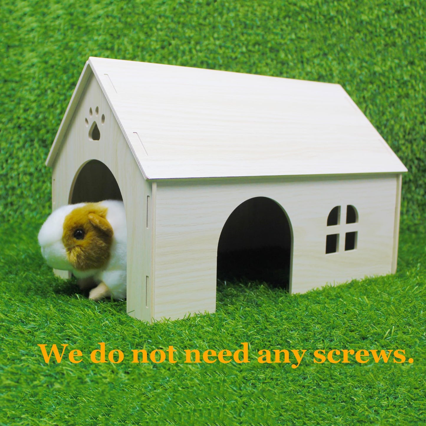 Amonk Guinea Pig Hideout 15x9x10 inch Large Size Wooden House with Window and Roof Wood Hut Habitats Decor for Bunny, Chinchillas, Dwarf Rabbits, Hamsters, and Other Small Pet Animals