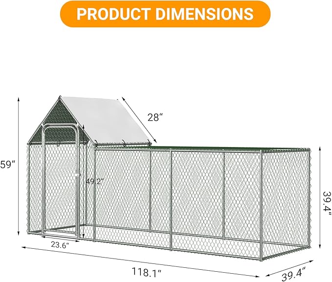 Large Metal Chicken Coop, Chicken Run with Cover, Walk-in Poultry Cage for Yard Outdoor Duck Rabbit Cage