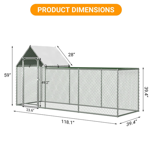 Large Metal Chicken Coop, Chicken Run with Cover, Walk-in Poultry Cage for Yard Outdoor Duck Rabbit Cage