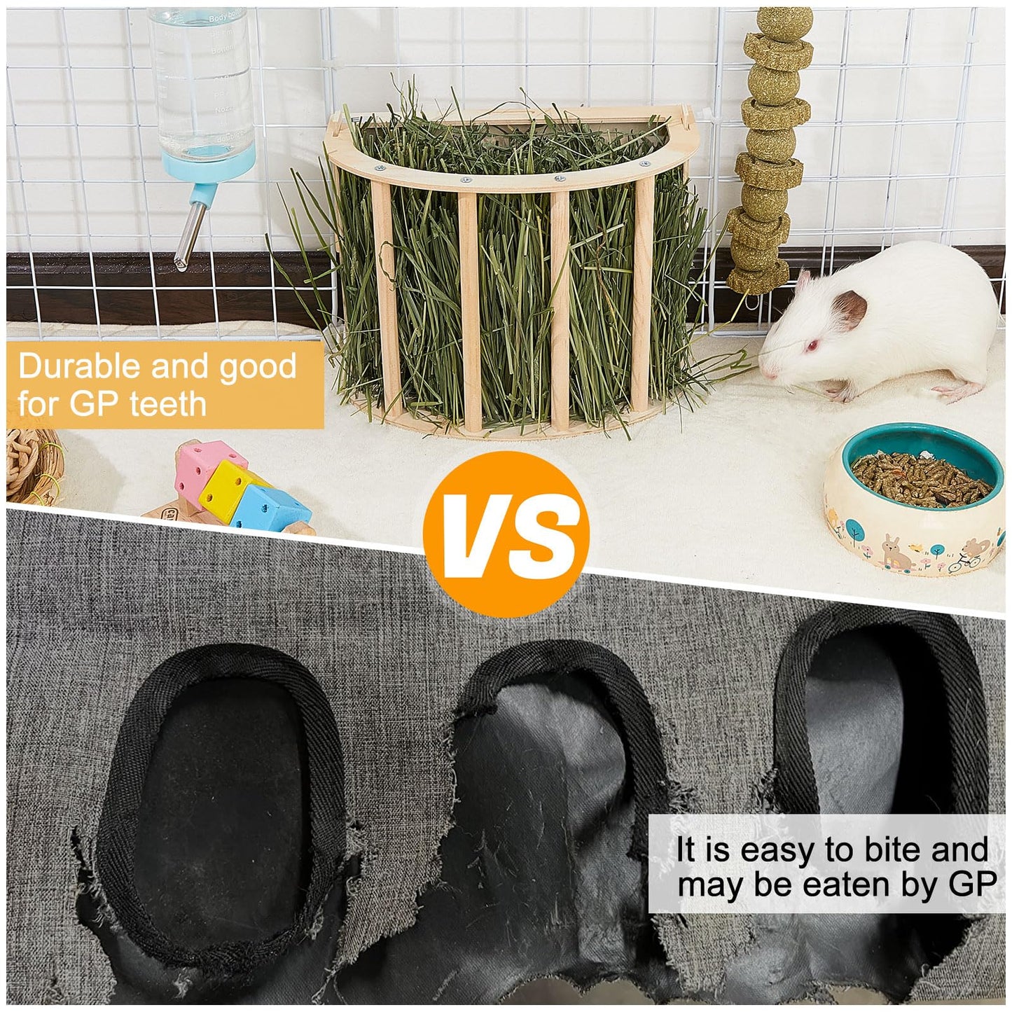 Guinea Pig Hay Feeder Wooden Rabbit Hay Feeder Big Volume Bunny Hay Holder Hanging Hay Rack with Instructions Guinea Pig Cages Accessories for Chinchilla and Ferret, Rabbit Cage Accessories