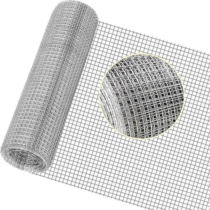 Hardware Cloth 1/4 inch 12" x 33 ft, Galvanized 23 Guage Wire Hardware Mesh, Welded Chicken Wire Fence Fencing Roll for Chicken Coop Wire, Rabbit Cage Wire, Poultry and Animal Cage Netting Screen
