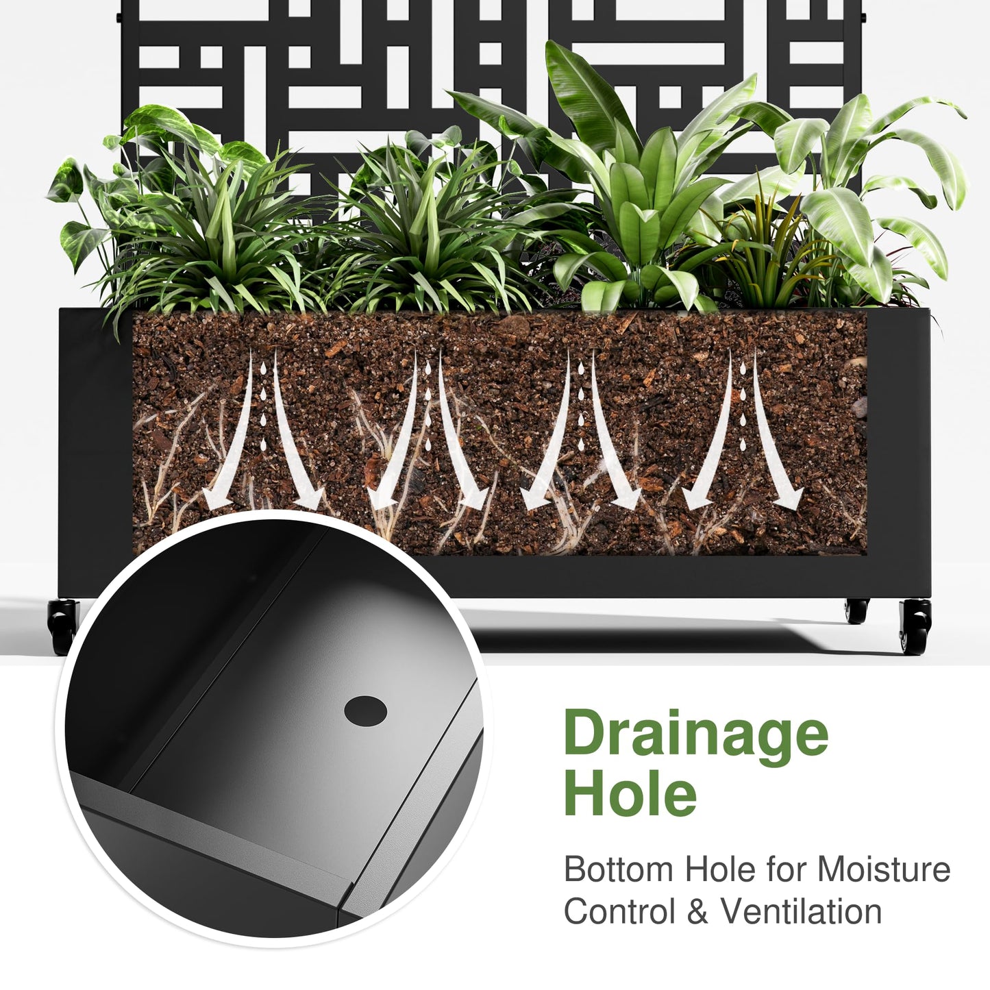 Casaphoria Metal Raised Garden Bed with Trellis and Wheels, 72"x47"x16" Planter Box for Climbing Plants, Vegetables & Vines, Features Drainage Holes and Privacy Screen (Black-Helen)