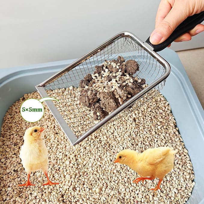 KOROI Chicken Poop Scooper - 2 Pack Chicken Coop Poop Scoop Shovel with 3.8mm & 5mm Mesh,Metal Chicken Coop Cleaning Tool,Sifting Rake for Chicken Litter, Sand, Chicken Coop Supplies