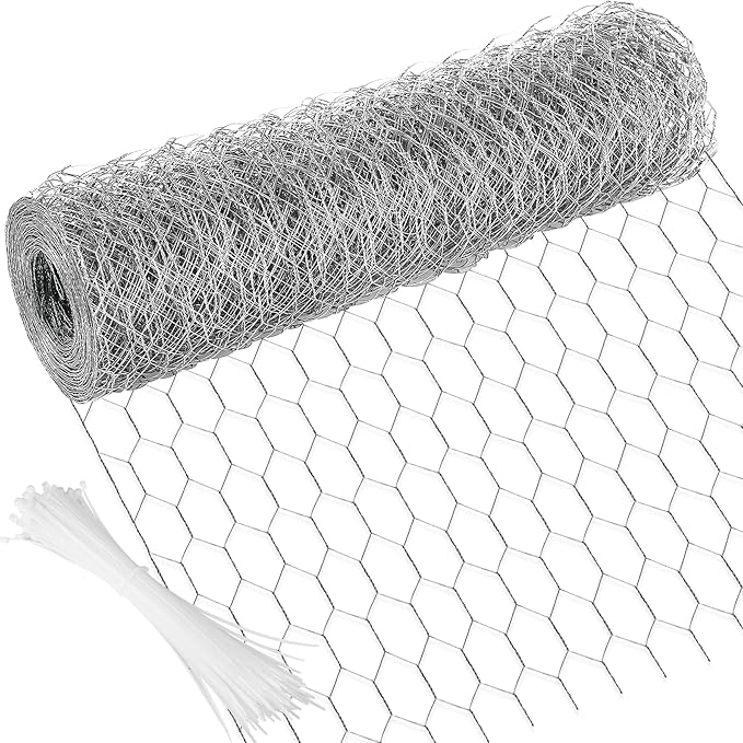 Chicken Wire 15.7 in x 393.7 in Poultry Wire Netting Hexagonal Galvanized Mesh Garden Fence Barrier for Pet Rabbit Chicken Fencing with 100 Pcs Cable Zip Ties