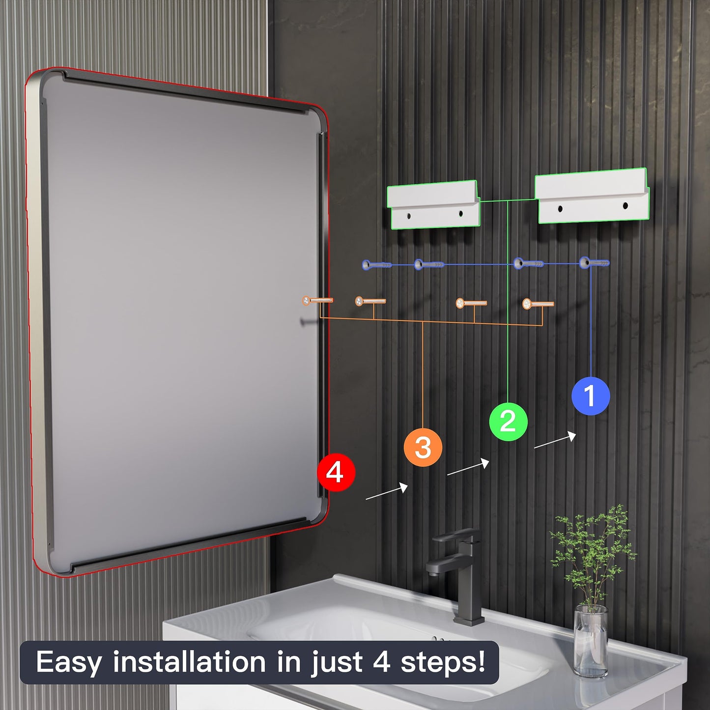 Yamazakura Silver Bathroom Mirror for Wall, 84x32 Inch Silver Framed Bathroom Vanity Mirror for Farmhouse Living Room Bedroom, Anti-Rust, Tempered Glass, Rounded Corner, Horizontal/Vertical