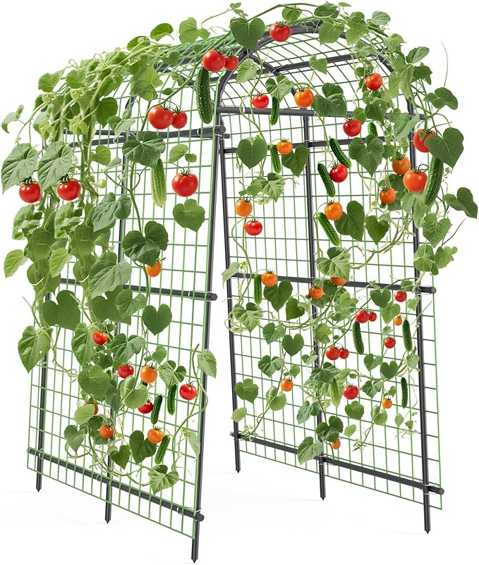 7.5FT Garden Arch Trellis with Netting, Heavy Duty Metal Climbing Plant Support, Adjustable 35''-45'' Wide Pergola Arbor for Vines, Flowers & Outdoor Wedding, Black