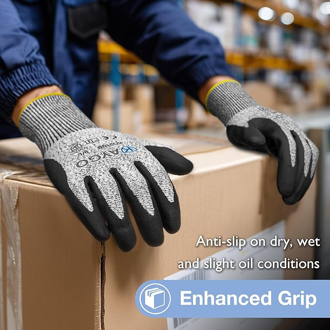 KAYGO Cut Resistant Gloves - Nitrile Micro-Foam Coated, Puncture Proof Safety Gloves for Work, Gardening, and Construction with Enhanced Grip | ANSI Cut Level A3 | KG21NB (Size L, 2 Pairs, Blue)