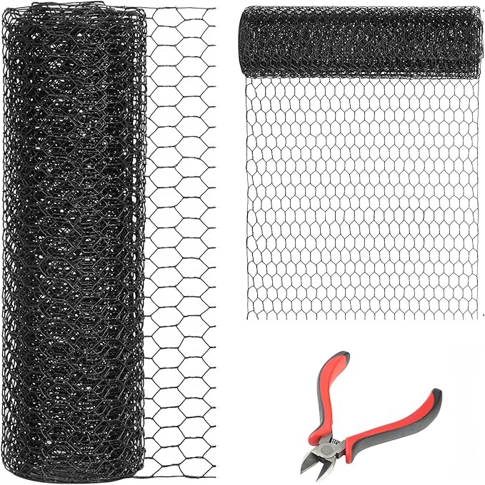 24'' x 150' Black Chicken Wire Mesh Fence, 20 Gauge Galvanized Poultry Netting and 1 inch Garden Mesh Fence Roll, Chicken Wire for Floral Arrangements/Crafts/Farm/Livestock/Pet Protection
