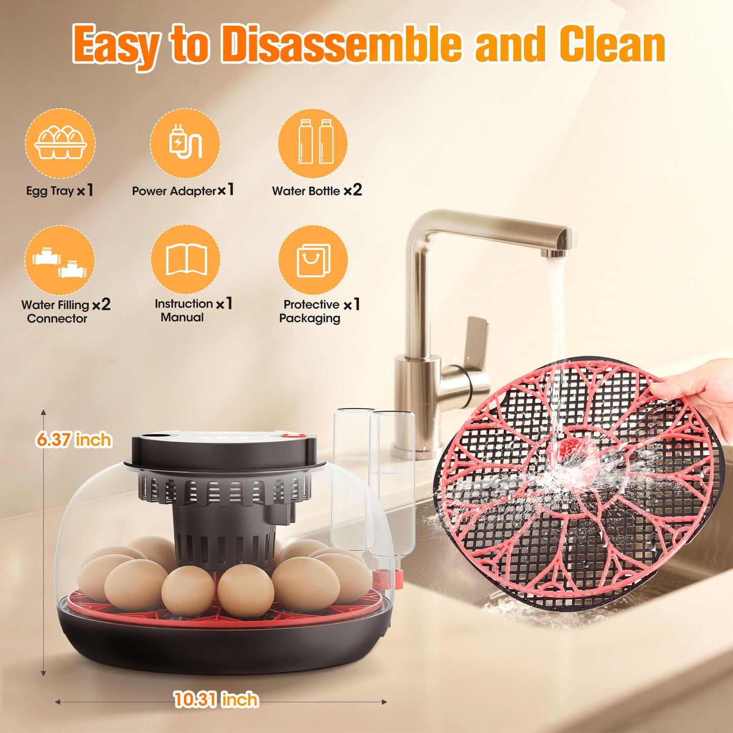 Incubators for Hatching Eggs,12 Egg Automatic Egg Turner with Temperature Humidity Control,Digital Display,Auto Alarm,360° Viewing for Chicken,Quail,Duck Eggs