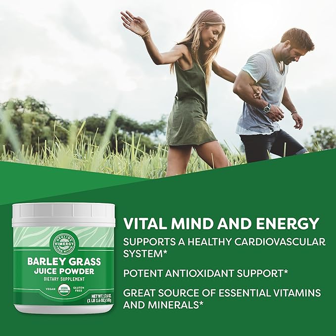 Vimergy Barley Grass Juice Powder Dietary Supplement - 0.8g per Serving (625 Servings) – Clean Superfood Formula – Promotes Cardiovascular Health* – Organic, Vegan & Gluten-Free – Value Size 500g