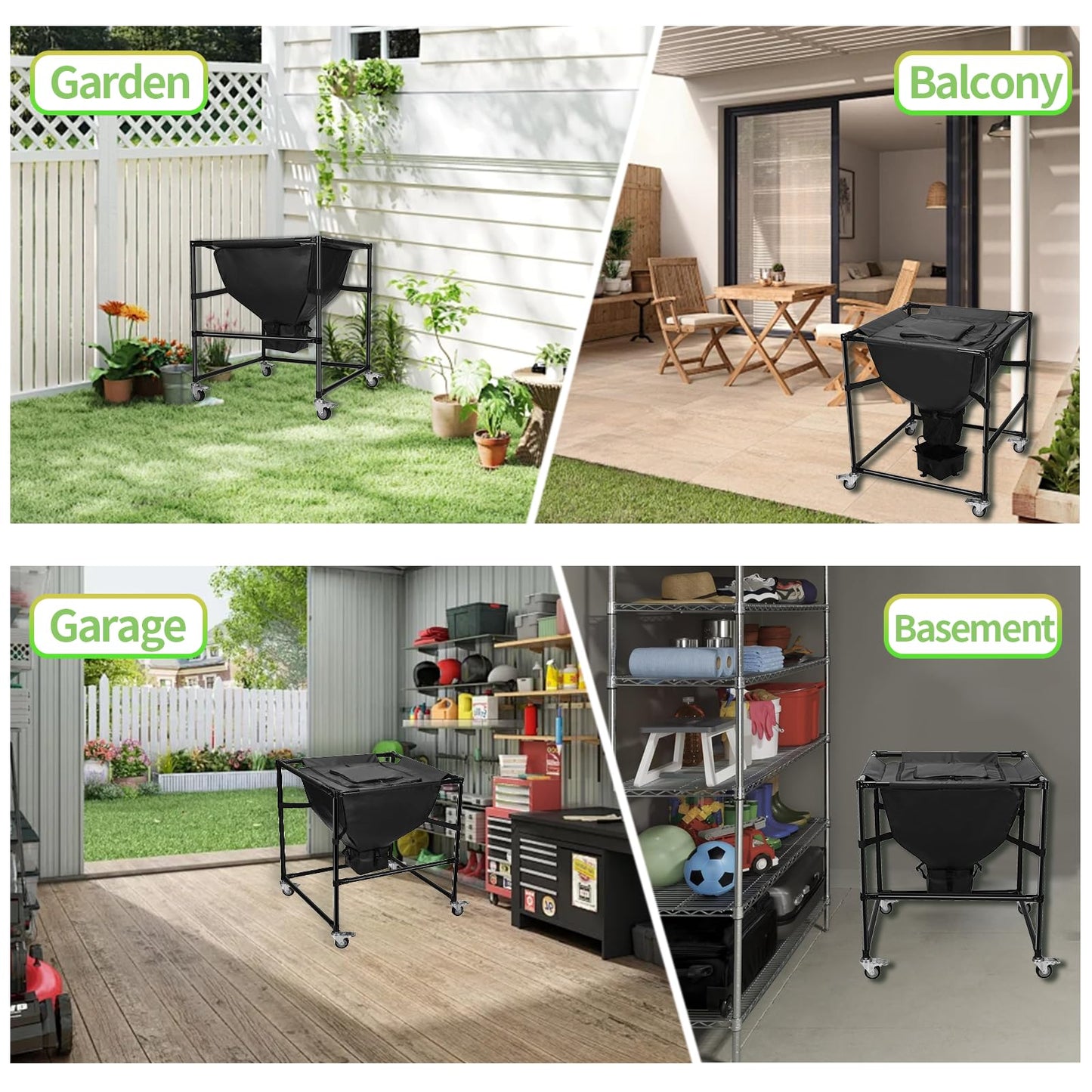 Urban Composting Bag 160L, Layered Harvest Design, Heavy-Duty Casters, All-Metal Frame + Oxford Fabric, Fertilizer Collection, Breathable Lid for Home, Garage, Basement, Kitchen