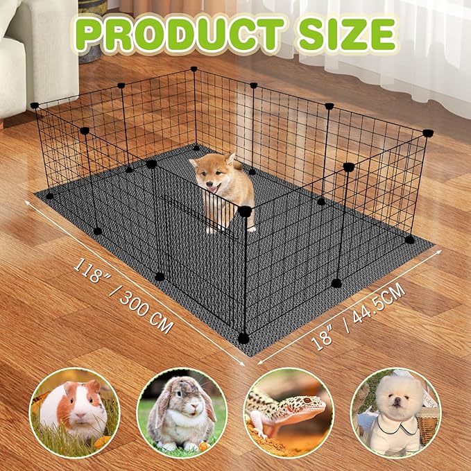 BNOSDM Waterproof Guinea Pig Cage Liner Washable Rabbit Bedding Liners Reusable Small Animals Pads Playpen Mats for Guinea Pigs Rabbits Hamsters Gerbils, 118x18Inch Black