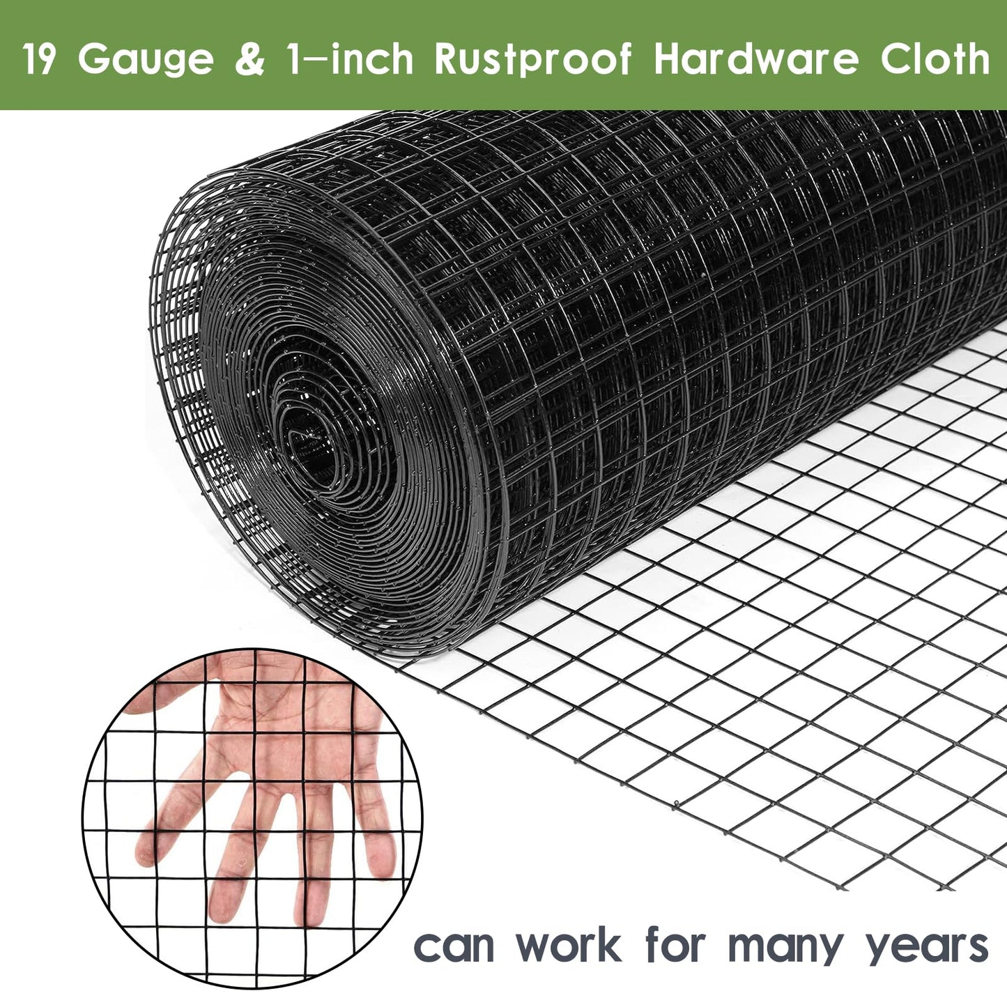 Tongmo 48" x 100' Black Hardware Cloth, 1inch Mesh Chicken Wire Fence, 19 Gauge Vinyl Coated Wire and Welded Wire Roll,Garden Fence, Poultry Netting for Rabbit/Duck/Chicken Coop