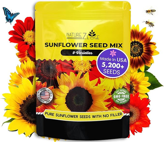 NatureZ Edge 5200+ Sunflower Seeds for Planting Bulk Variety Pack, Get More Sunflower Seeds to Plant, from Dwarf Sunflowers to Giant Sunflower Seeds, Includes Mammoth Sunflower Seeds, Non-GMO