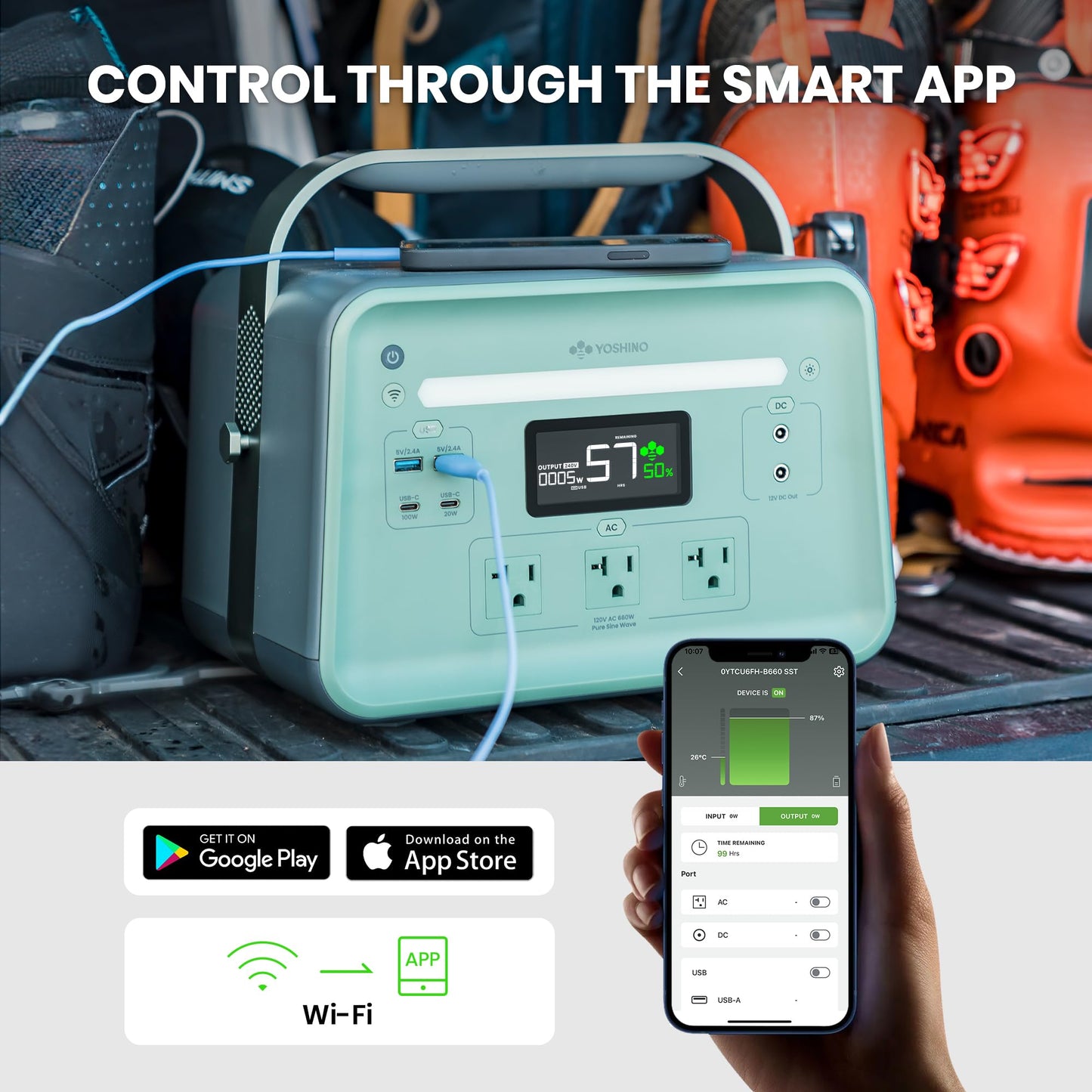 Yoshino Solid-State Portable Power Station B660 SST, 602Wh Backup Battery with 3x AC Outlets 660W, Smart APP Control, Solar Generator (Solar Panel Optional) for Camping, Outdoor, Emergency, Home Use