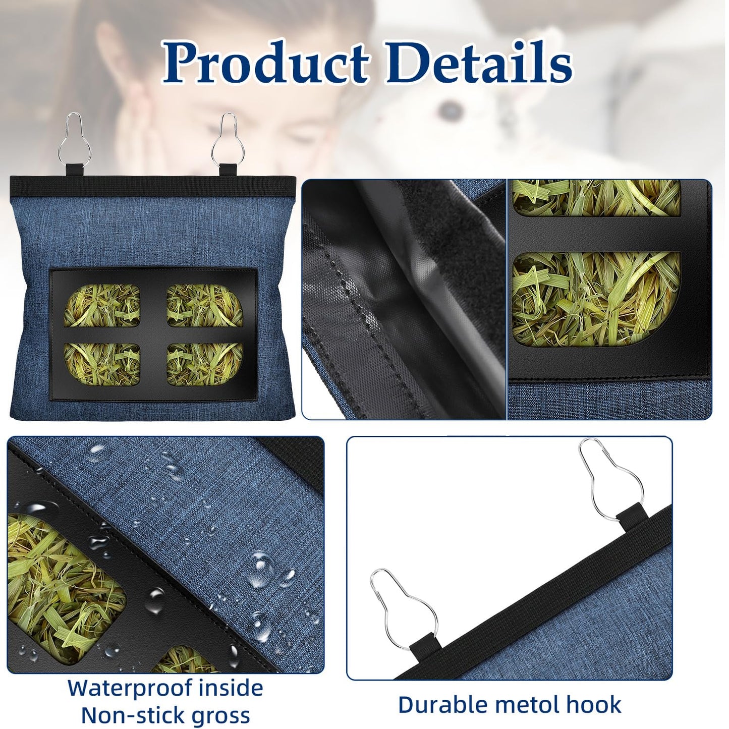 Rabbit Hay Feeder Bag .Guinea Pig Hanging Hay Feeding Bag Storage Dispenser for Chinchilla Hamster Bunny Small Animal Pet