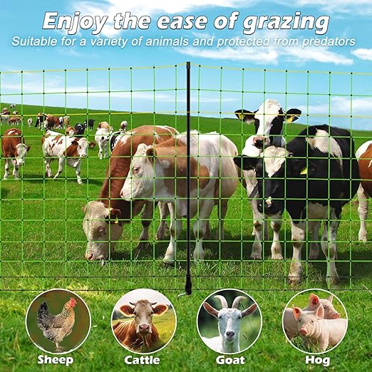 Electric Poultry Netting Fence, Portable Electric Fence for Poultry and Livestock Chicken Sheep Lambs Hogs Deer Dogs in Backyards Farms Ranches Homesteads and Gardens (49.6"x 164')