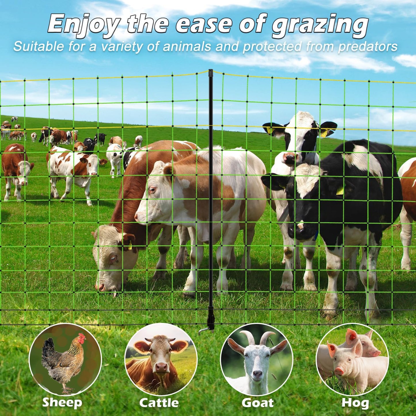 Electric Poultry Netting Fence, Portable Electric Fence for Poultry and Livestock Chicken Sheep Lambs Hogs Deer Dogs in Backyards Farms Ranches Homesteads and Gardens (49.6"x 164')
