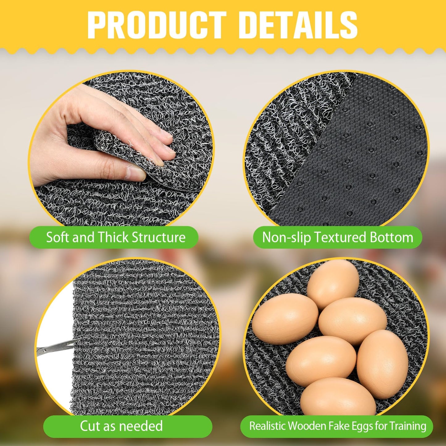 Chunful 12 Pcs Nesting Pads for Chicken Coop, Washable Plastic Nesting Box Liners 12x12 Inch Reusable Nest Box Pads with 6 Pcs Fake Wooden Eggs Chicken Laying Mats Coop Accessories