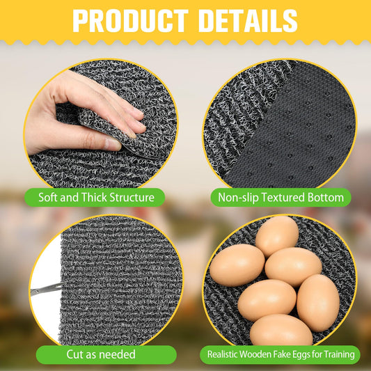 Chunful 12 Pcs Nesting Pads for Chicken Coop, Washable Plastic Nesting Box Liners 12x12 Inch Reusable Nest Box Pads with 6 Pcs Fake Wooden Eggs Chicken Laying Mats Coop Accessories