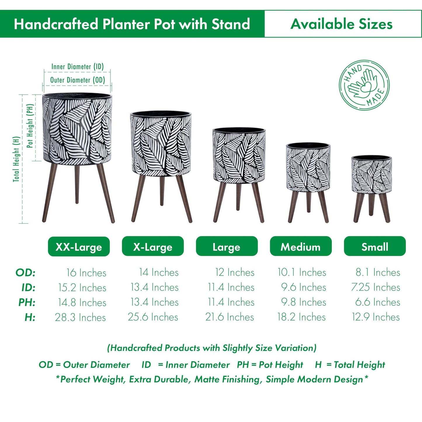 D'vine Dev 16 Inch Planter Pot with Stand, Mid-Century Tall Plant Pot with Legs for Indoor Plants, XX-Large, White/Grey, 88-L-E-7