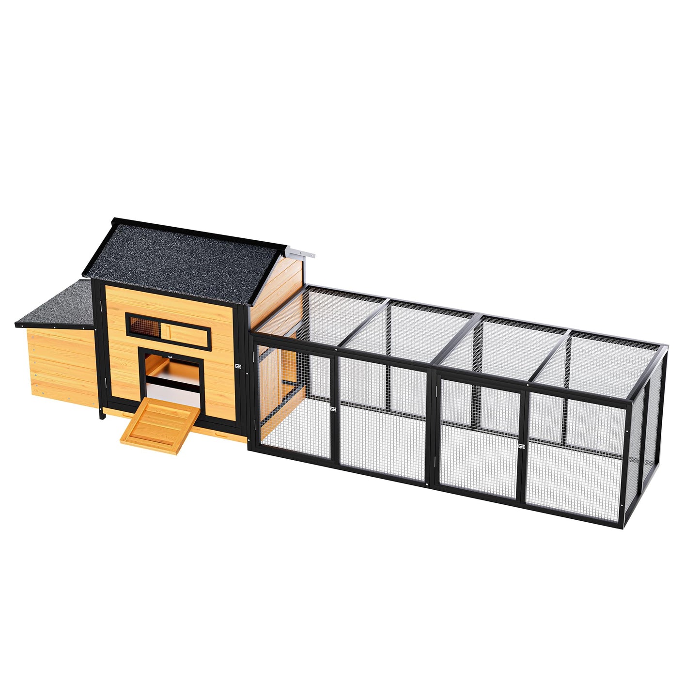 118'' Wooden Chicken Coop with Run, Large Outdoor Chicken Coop with Nesting Box, Waterproof Poultry Cage Hen House with Perch, Sliding Tray for Chickens, Rabbit Hutch Duck Coop for Backyard