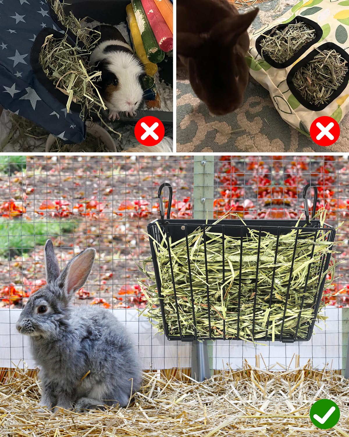 X Large Rabbit Hay Feeder Guinea Pig Hay Feeder Metal Frame Bunny Hay Holder Guinea Pig Hay Holder for Bunny, Guinea Pigs, Chinchillas, Small Animals (1 Pack)