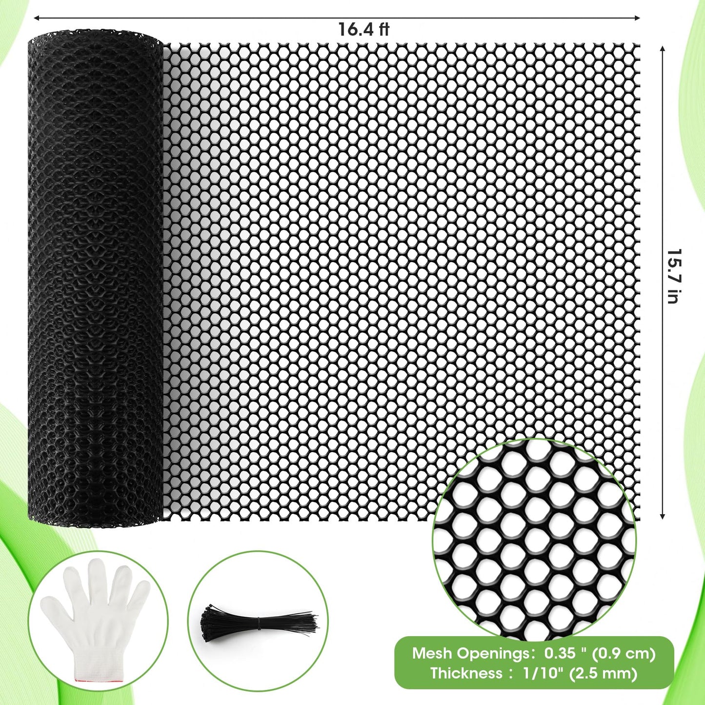 Unves 15.7IN x 16.4FT Plastic Chicken Wire Fencing Mesh, Hexagonal Chicken Wire Fence for Gardening Poultry Floral Dogs Rabbit Construction Barrier Netting, Plastic Fence Mesh Roll, Black