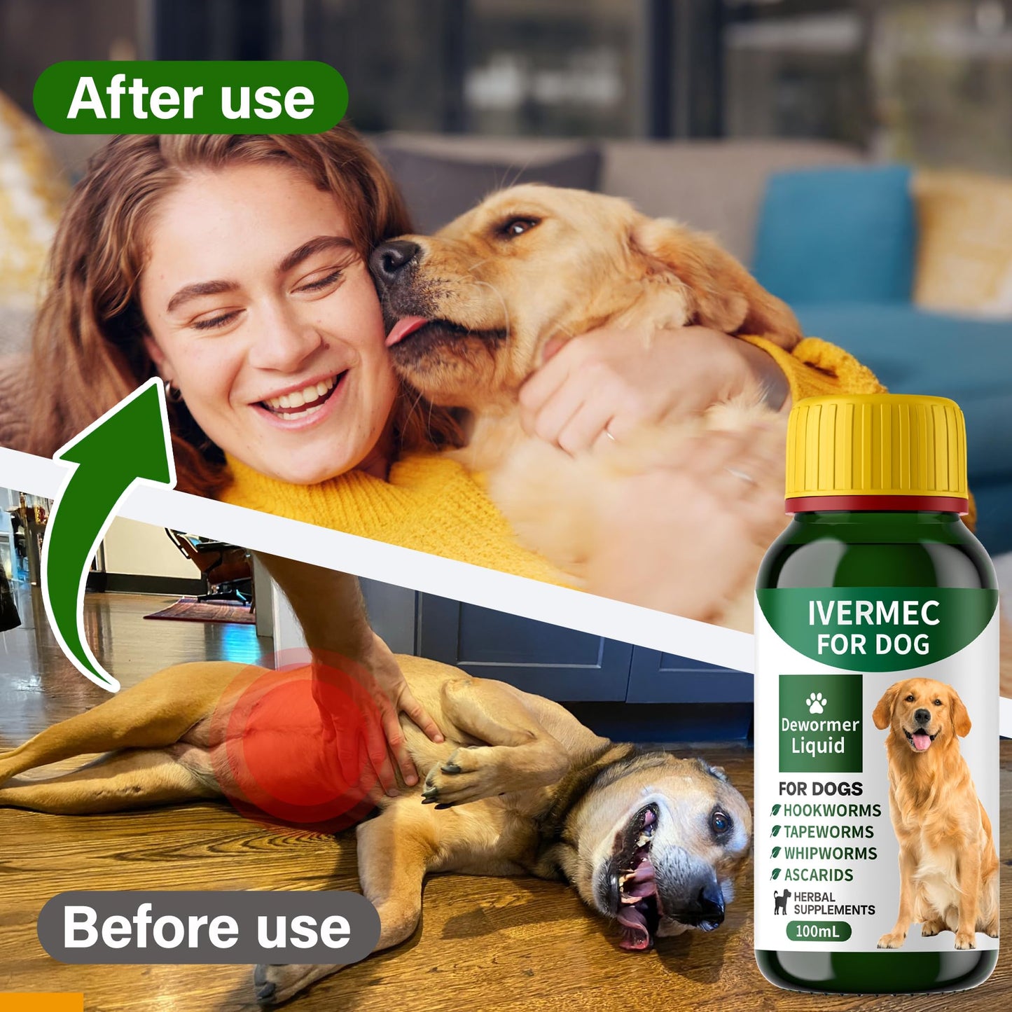 QIFEISHANKA lvermect Dewormer Liquid for Dogs, Broad Spectrum for All Wormer, Digestive Cleanser Treatment, Hookworms, Lung Worms, Pin Worms, Round Worms