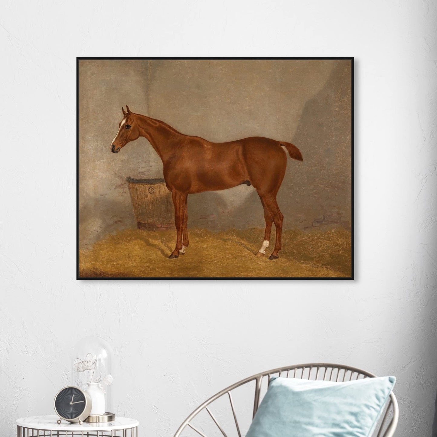 Country Farmhouse Canvas Print Painting Animal Wall Art 'Southern Simple Stable Horse II' Unframed Gallery Wrapped Canvas Rustic Home Décor 45x36 in Brown, Gray by Oliver Gal