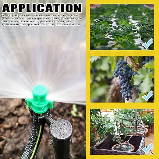 152Pcs Drip Irrigation Barbed Connectors Fittings Kit for 1/4" Tubing Includes 90/180/360 Angle Atomizing Sprinkler Sprayer and Barbed Connector for Agriculture Hydroponic Garden Lawn