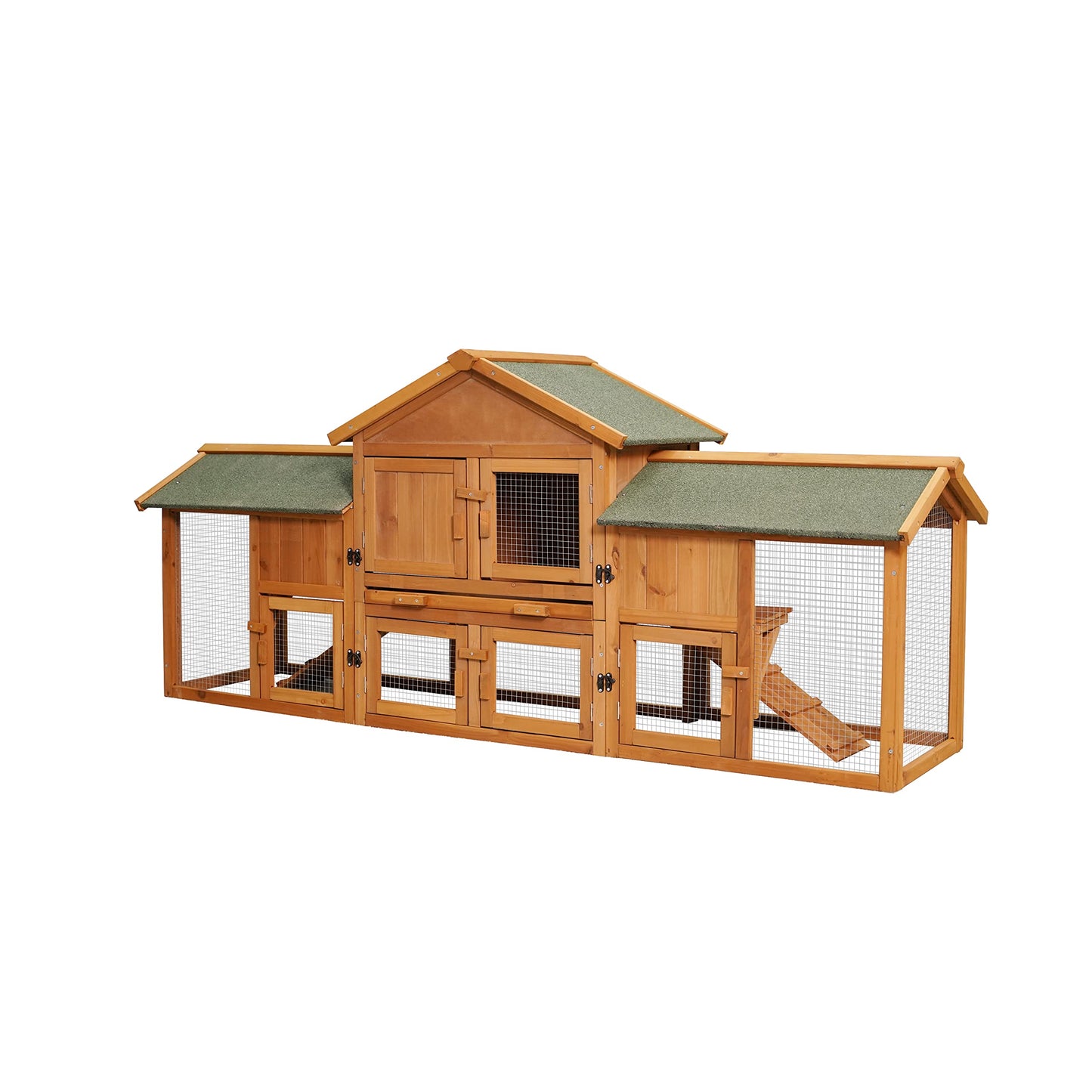 NicBex Rabbit Hutch Wooden Bunny Cage with Doors and Fences Rabbit Cage with Removable Tray and Double Waterproof Roof, Small Animal House for Rabbits, Guinea Pigs, andHamsters,79.5" W, Bean-Red