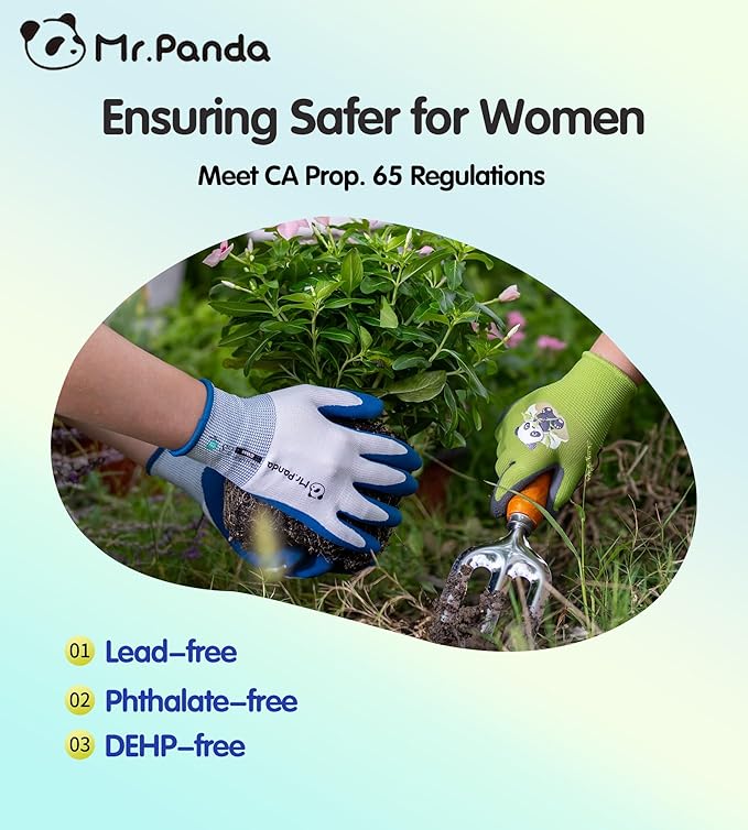 Mr.Panda 6 Pairs Skin-Friendly Gardening Gloves for Women, Latex Coated Garden Gloves, Ladies Outdoor Yard Work Gloves, Breathable, Blue & Red, Medium