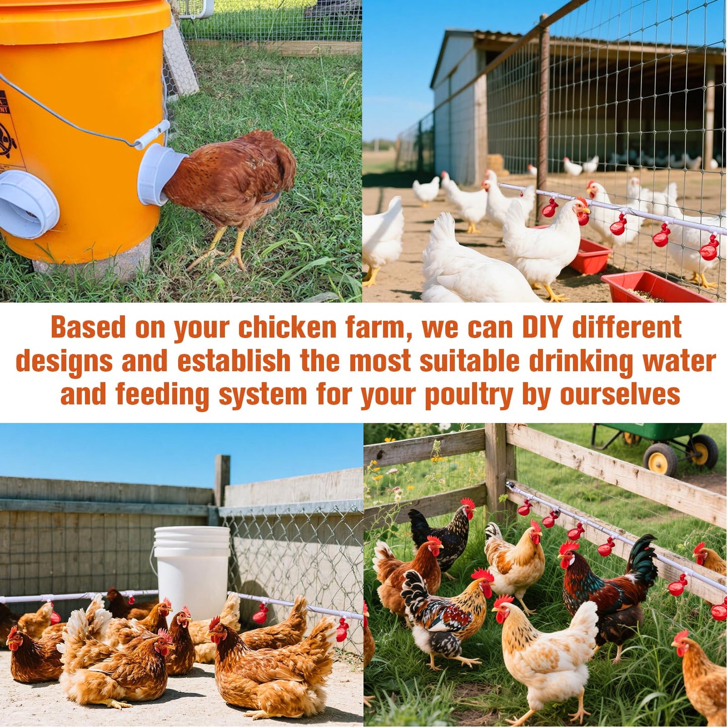 Complete Set Pipeline Automatic Chicken Waterer System(82Accessories Included) Chicken Feeder and Waterer Set,Poultry Waterer,with PVC Pipeline,Garden Hose and Hole Openers