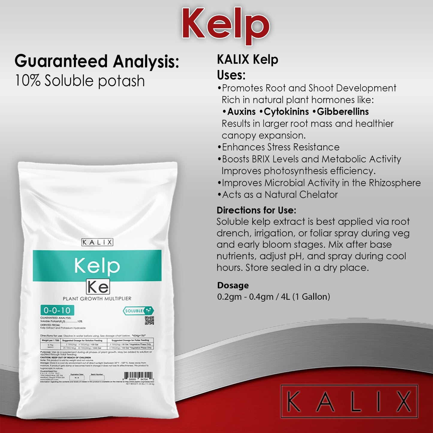 KALIX Kelp Fertilizer | Organic Seaweed Plant Food & Growth Booster | Water-Soluble Nutrients for Vegetables, Flowers, Herbs, and Lawns | Ideal for Soil & Hydroponics – 25lb